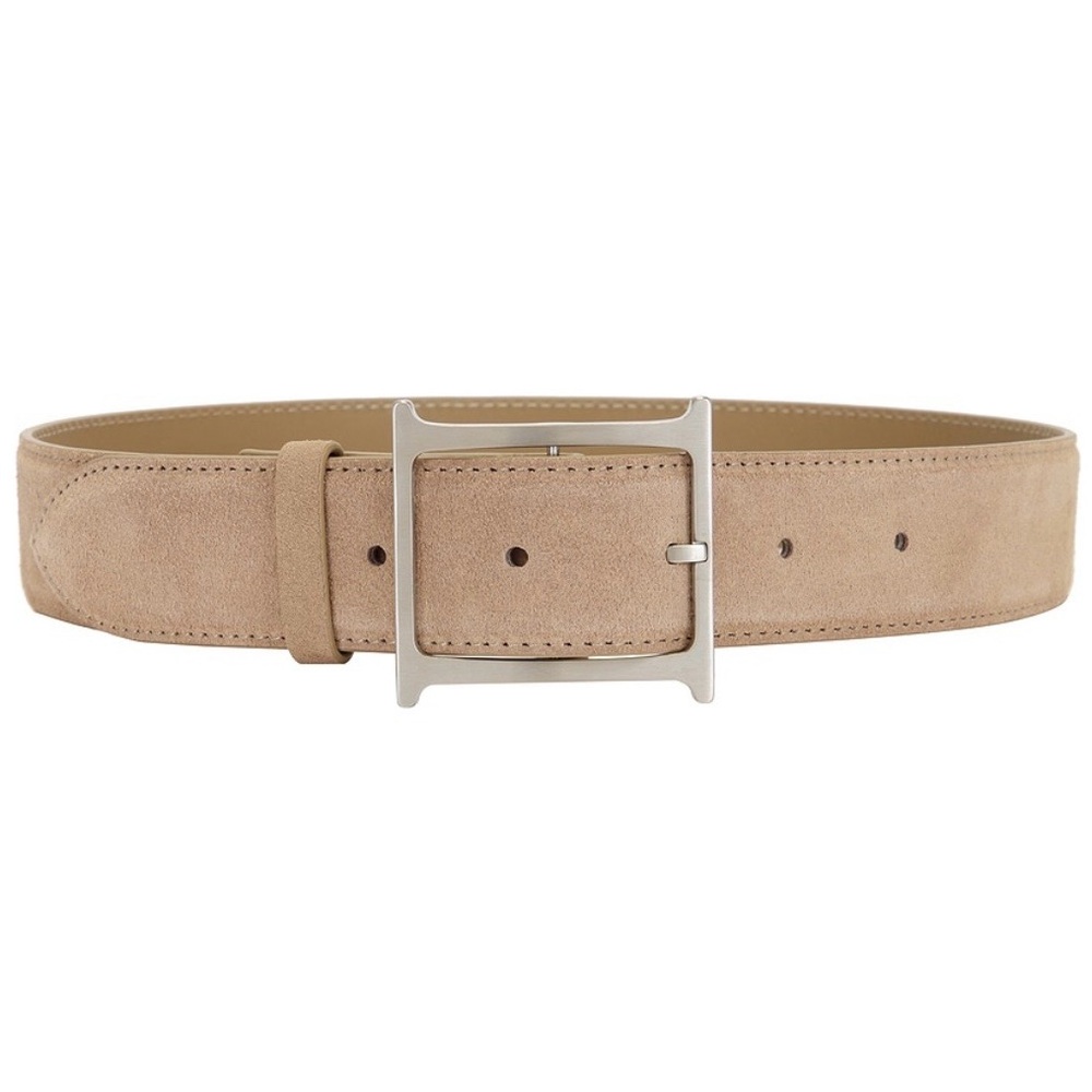 Helsa Logo Belt Medium Taupe Suede Silver Buckle NWOT
